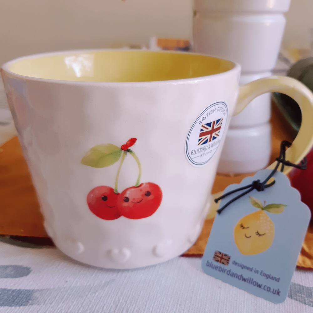 Cherry Mug Ceramic White and Yellow
